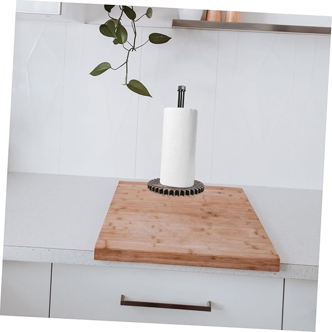 HOMSFOU Rustic Industrial Paper Towel Holder Freestanding Design for Kitchen and Bathroom Vintage Iron Pipe Stand for Paper Towels and Wrap Space-Saving Countertop Organizer