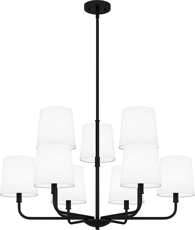 Quoizel Gallagher 2-Tier Chandelier, 32 Inch 9-Light Matte Black Hanging Ceiling Light Fixture, Max Adjustable Height 57", Modern Industrial Design for Dining, Living Room, Kitchen or Office