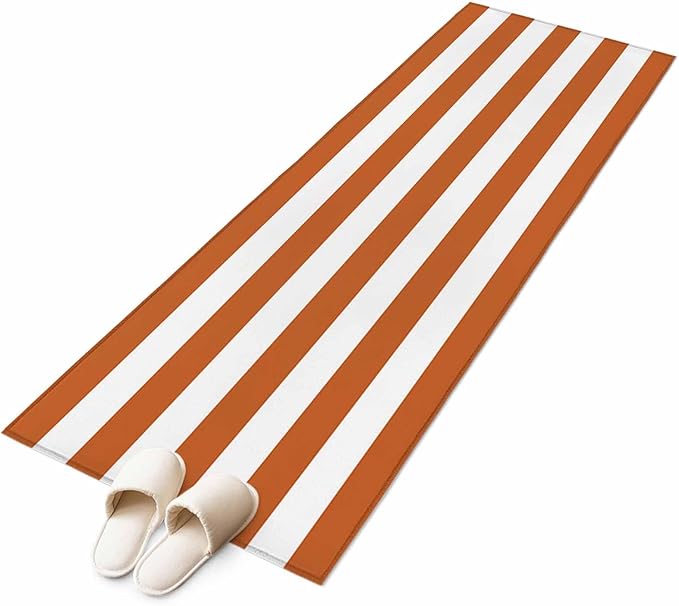 Runner Rug for Bedroom Hallway, Farmhouse Classic Stripes Kitchen Runner Rugs Area Rug 2x6ft, Orange White Washable Soft Floor Carpet for Entryway Stair