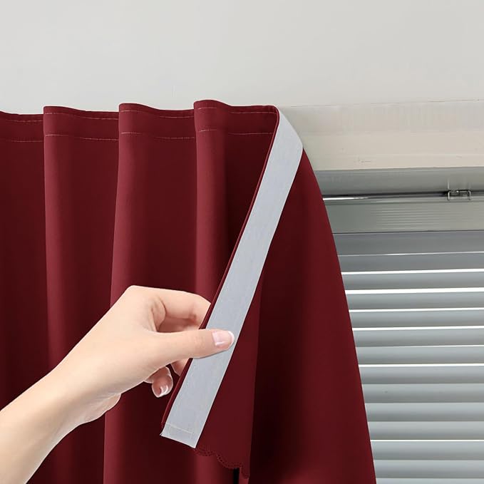 Self Adhesive Curtains, Stick Curtain Blackout Shades Window Cover Curtains for Living Room No Drilling, 59" W X 59" L, Burgundy, 1 Panel