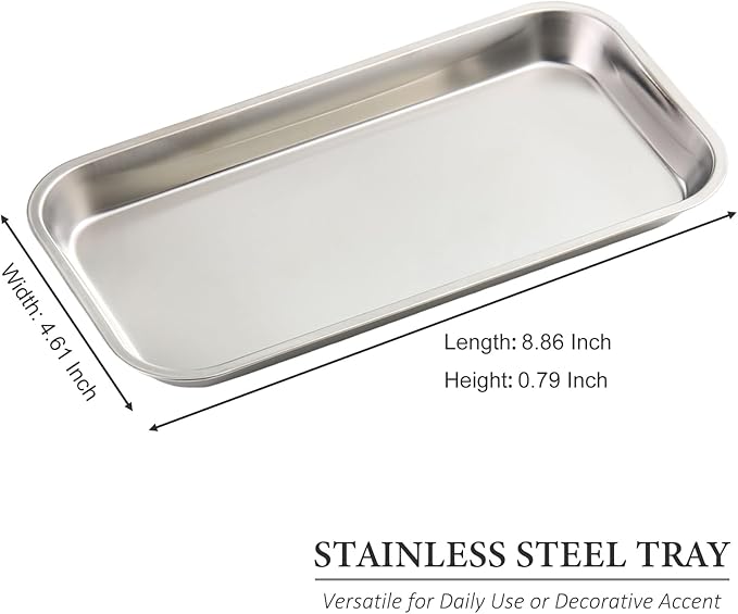 SUTOKAKA Decorative Serving Tray, Manicure Tools Storage Dish, Perfume Jewelry Dinner Placing Plate for Bedroom Kitchen Salon Supplies (Silver - 2PC, 8.86 * 4.61 * 0.79 INCH)