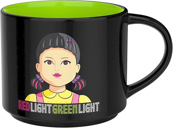 Zak Designs Squid Game Unique Color Change Ceramic Coffee Mug for Hot Drinks, Collectible Keepsake (17 oz, Red Light Green Light)