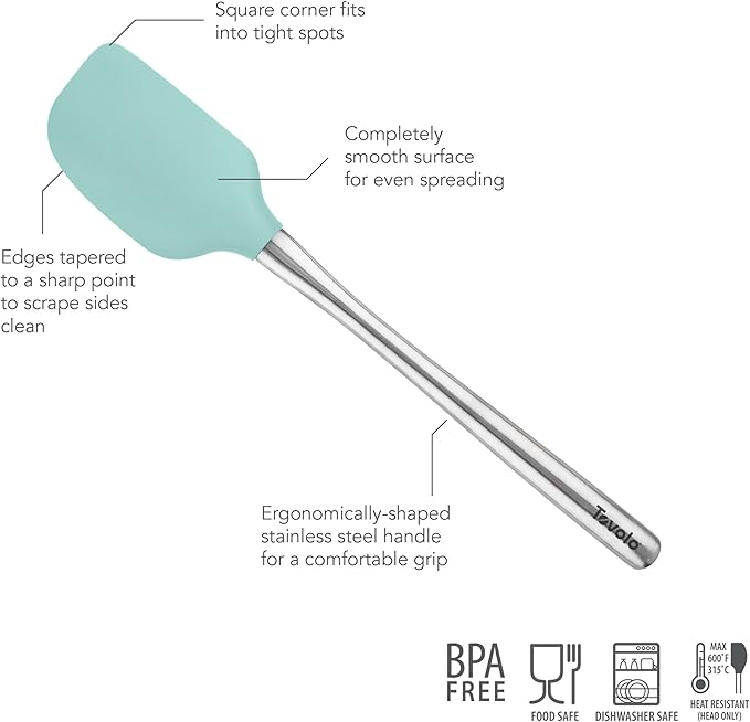 Tovolo Flex-Core Silicone Spatula Metal Handle for Scraping Bowls Mixing and Baking, Dishwasher Safe Stainless Steel Silicone Spatula for Cast Iron and Nonstick Cookware, Aqua Seafoam Green
