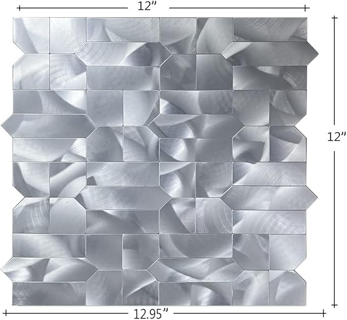 XUANINY 5-Sheet Peel and Stick Metal Backsplash Tiles, Self Adhesive Multiple-Shapes Aluminum Mosaic 3D Wall Sticker for Kitchen Bathroom Decor (5, Silver)
