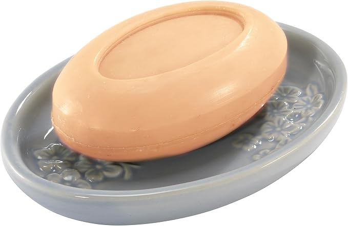 Nicole Miller – Soap Dish, Durable Ceramic with Dimensional Floral Detailing & Hand-Painted Accents, Perfect for Holding Bar Soap or Sponges on Bathroom & Kitchen Counters (Camille)