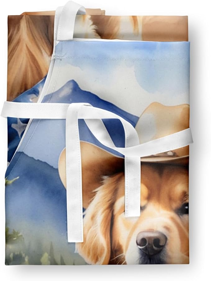 Caroline's Treasures Golden Retriever Cowboy Welcome Apron Cooking Kitchen Server Baking Crafts Gardening for Adult Women Men, Unisex, Large, Multicolor