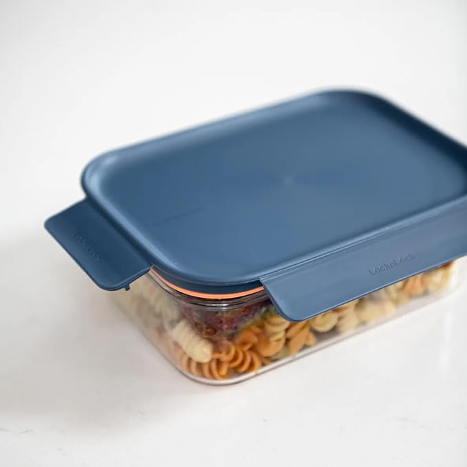 LocknLock LBF406RS2N Bisfree Modular Plus Food Storage Containers for Lunch, Meal Prep, Stackable, BPA-Free, Leakproof, Microwave, Dishwasher, Freezer-Safe, 4 Pieces, 2 Boxes and 2 Lids, Navy, 2.1L
