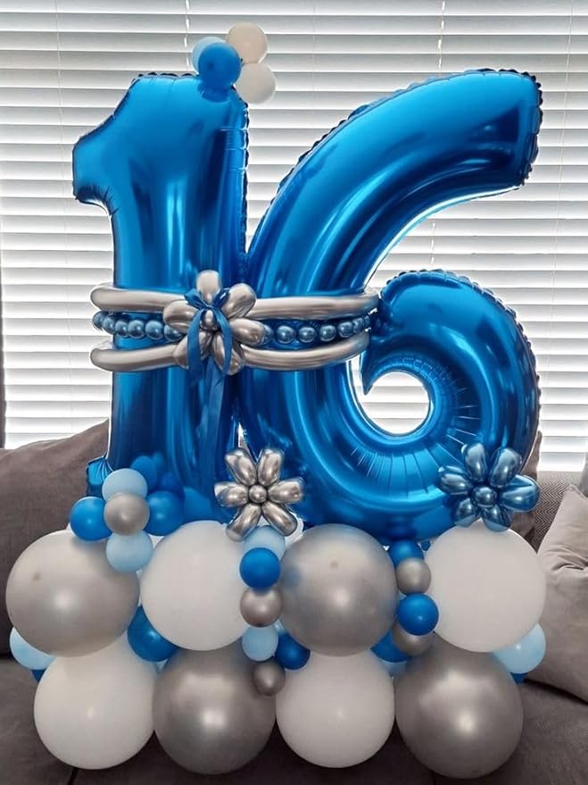 Dark Blue Balloon Numbers, 16th Birthday Decorations for 1 6 16 61, 40 Inch Large Foil Sweet 16 Balloons Number for Wedding Memorial Day's Photo Shoot Decoration