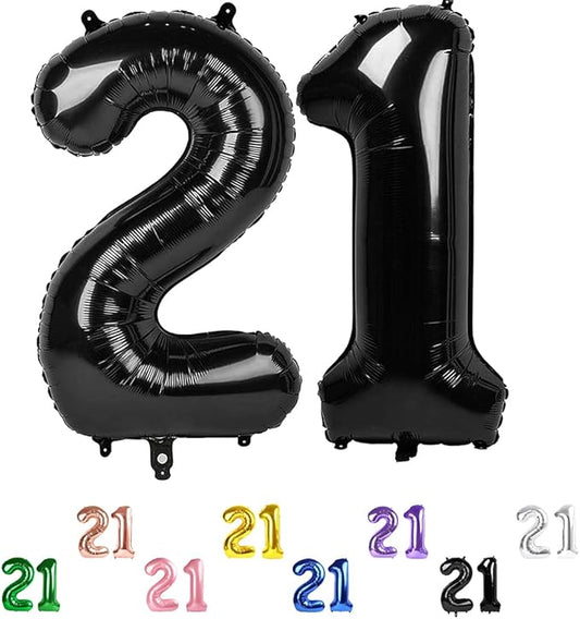 40 Inch 21 Number Balloon, Black Birthday Decorations for Men Women, Birthday Balloon for 12 21st Party Decor, Anniversaries, Celebration Party, Graduation