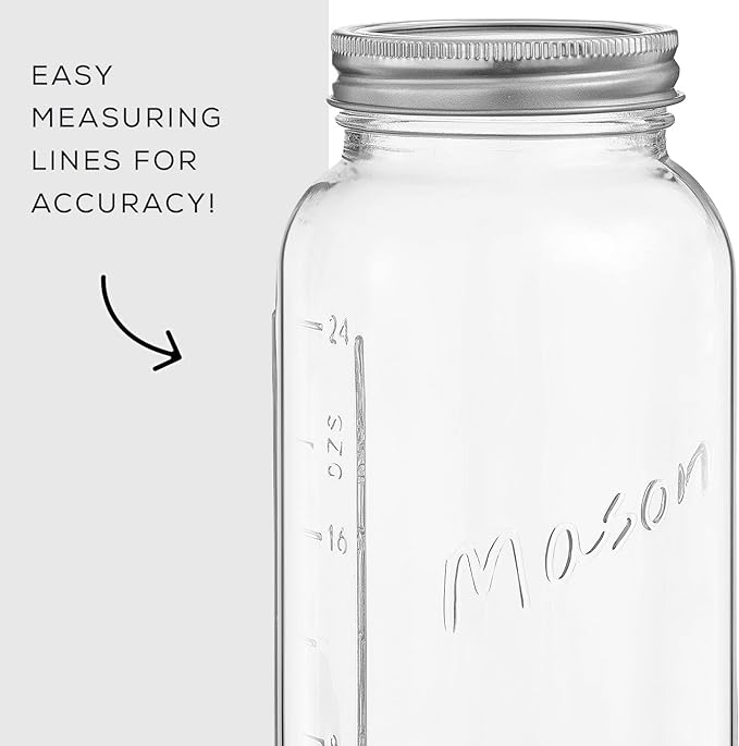 32 Oz Mason Jars With Lids, Labels and Measures! 6-Pack Regular Mouth Mason Jars, Glass Jar with Lid and Band. Airtight Canning Jars, Overnight Oats Jars, Salad Jars, Sourdough Starter Jar