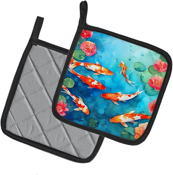 Caroline's Treasures Koi Fish Pair of Pot Holders Kitchen Heat Resistant Pot Holders Sets Oven Hot Pads for Cooking Baking BBQ, 7 1/2 x 7 1/2