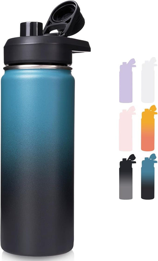 Fijinhom 18 oz Insulated Water Bottle with Handle, 304 Stainless Steel Water Bottles with Wide Mouth, Double Wall Vacuum Sports Water Bottle, BPA Free, Keep Cold and Hot, Blue&Black