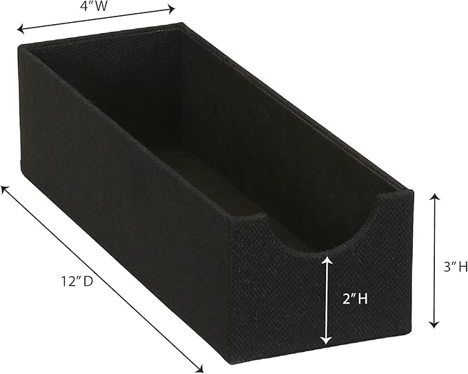 Household Essentials 2-Pack of Drawer Organizers, Sturdy Chipboard with Soft Polyester Cover, Handy and Fashionable Organization Solution, 3” H x 4” W x 12” D, Black Linen