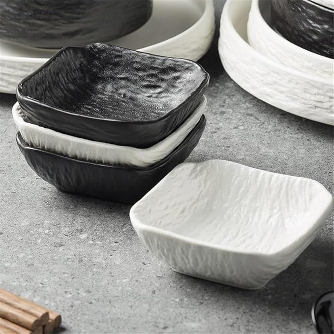 Bowl for Sauce 4 PC Stone Texture Square Sauce Dish Dipping Bowl Plate for Sushi Snack Appetizer and Kitchen Prep(Black)