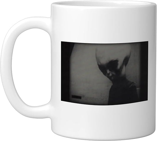 Skinny Bob Alien 1961 KGB Video Real Alien Grey Ceramic Mug, White