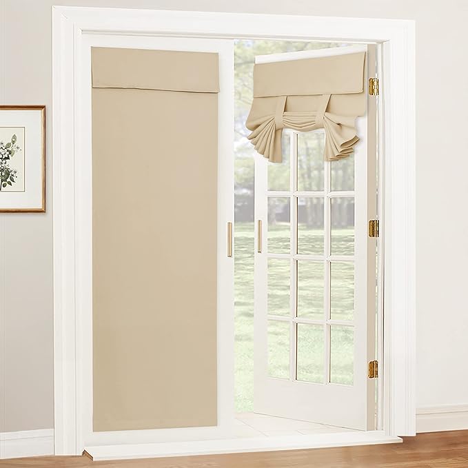 RYB HOME Blackout Door Curtain - Privacy Thermal Insulated Front/Tricia/Patio French Door Glass Window Curtains for Living Room Dining, W36 x L69 inch, 1 Panel, Beige