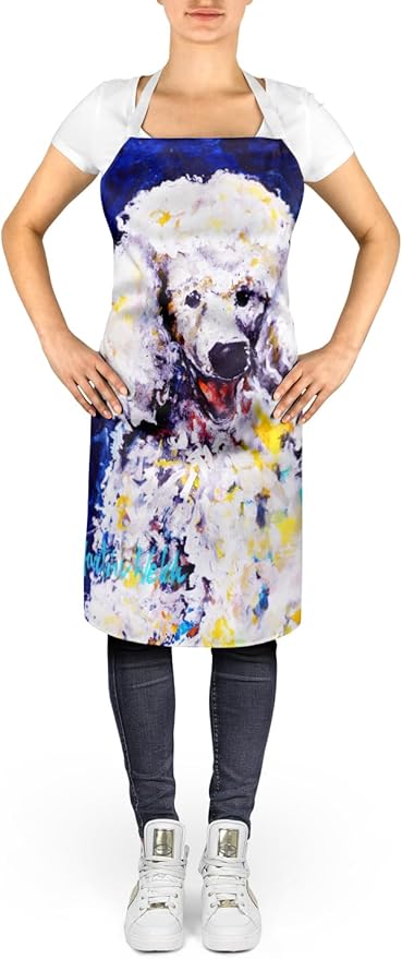 Caroline's Treasures Louie White Poodle Apron Cooking Kitchen Server Baking Crafts Gardening for Adult Women Men, Unisex, Large, Multicolor
