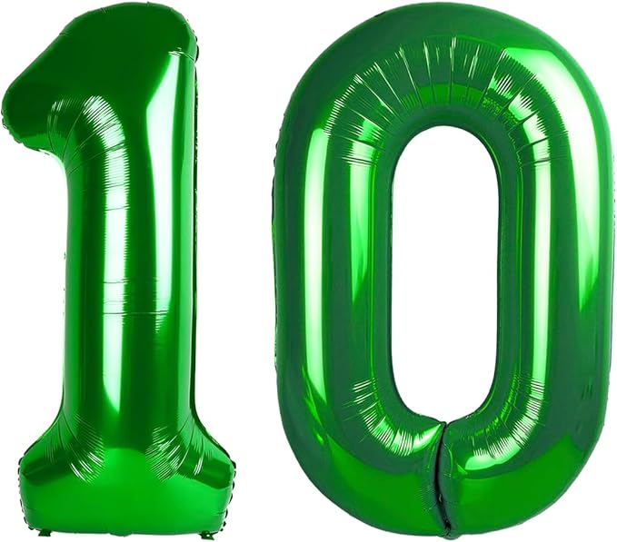 Balloon Numbers 10th Birthday Decorations, 40 Inch Big Foil Balloon for Men & Women, Dark Green Number Balloons for Wedding Memorial Day Birthday Aniversarry Supplies