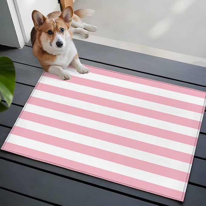 Area Rug 2x3ft, Pink White Stripe Washable Rugs for Living Room Bedroom, Classic Geometric Line Soft Non-Slip Area Rugs Rectangle Floor Carpet for Dining Room