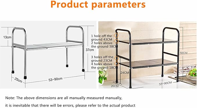 2-Tire Standing Rack, Bathroom Countertop Storage Shelf Cosmetic Organizer Holder Kitchen Spice Rack, Clothing, Pantry & More, Decorative Storage,Black,6 boards