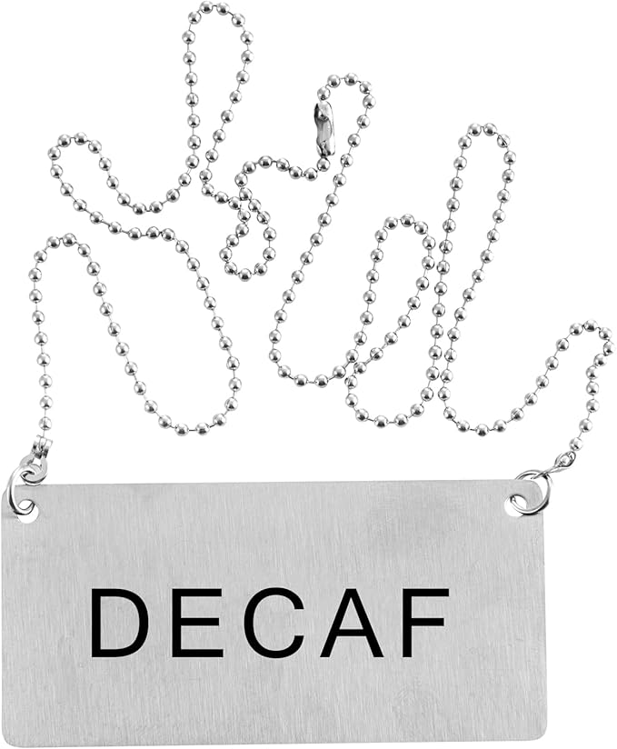 Restaurantware 26 Inches Chafer Urn Chain and 3.5 x 1.6 Inch "Decaf" Label - 12 Count - Met Lux Stainless Steel Chafing Dish Accessory, Durable, Easy to Use - Label for Catering, Buffet