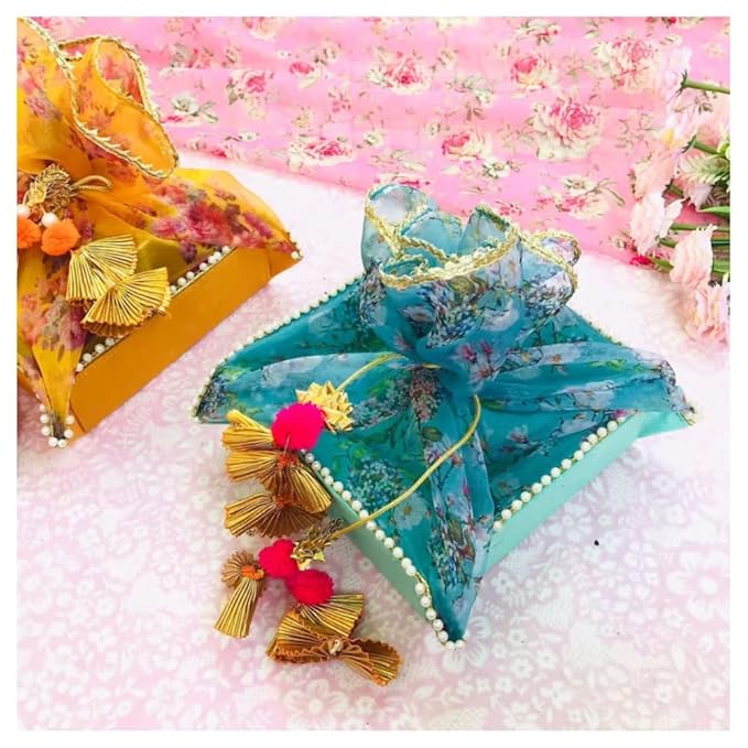 IGH Beautifully Crafted Shagun and Mithai Baskets for Weddings and Special Occasions, Indian Traditional Housewarming Return Gift. (Multi, 8x8x3 Inches) - Set of 3