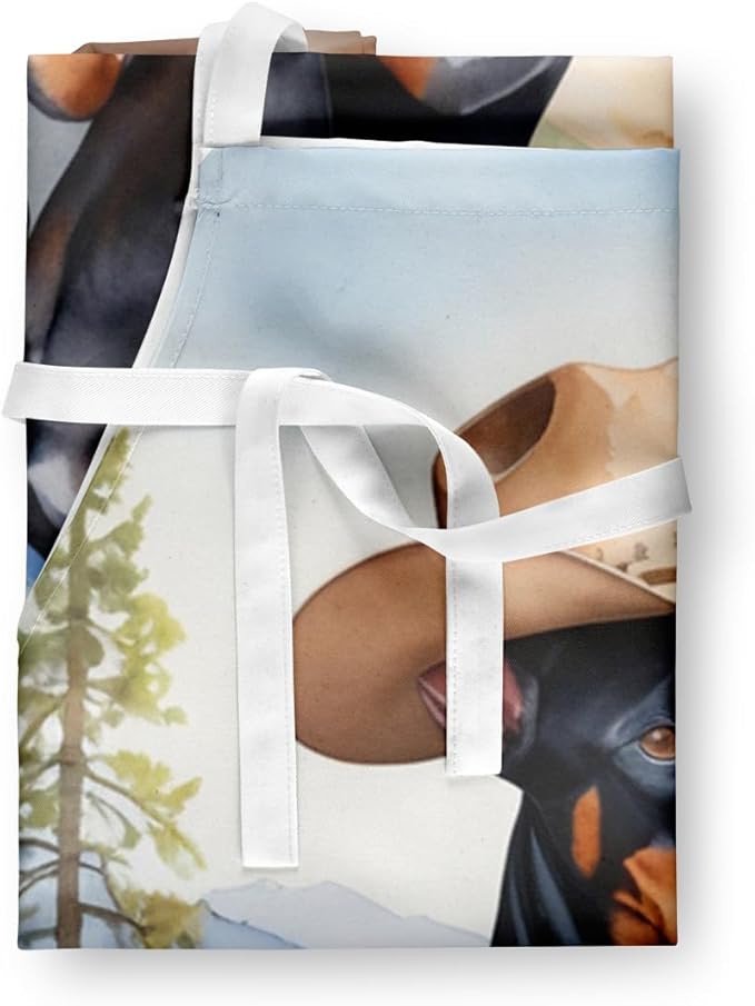 Caroline's Treasures Doberman Pinscher Cowboy Welcome Apron Cooking Kitchen Server Baking Crafts Gardening for Adult Women Men, Unisex, Large, Multicolor