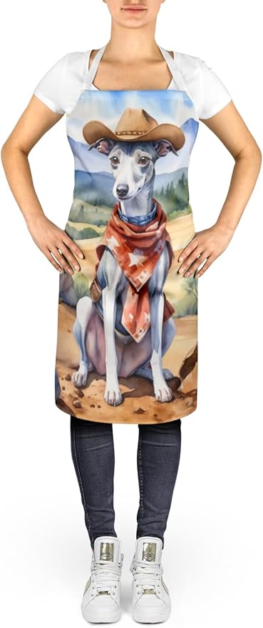 Caroline's Treasures Whippet Cowboy Welcome Apron Cooking Kitchen Server Baking Crafts Gardening for Adult Women Men, Unisex, Large, Multicolor