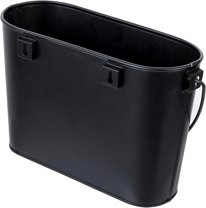 MyGift Modern Industrial Matte Black Metal Wall Mountable Bathroom Magazine Holder, Hanging or Tabletop Bucket Style Storage Bin - Handcrafted in India