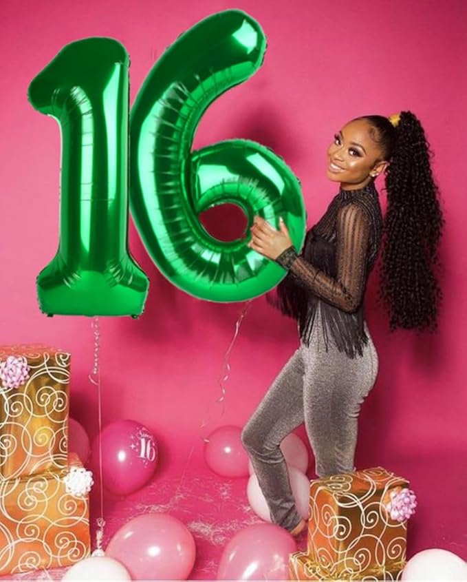 16 Balloon Number Dark Green Balloons, Happy Birthday Decoration for 6th, 40 Inch Number Balloons for 16 61 Wedding Anniversaries Singles Party