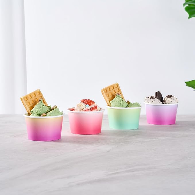 Coppetta 8 Ounce Dessert Cups, 50 Greaseproof Ice Cream Cups - Lids Sold Separately, For Hot And Cold Foods, Pink And White Ombre Paper Yogurt Bowls, Disposable, Sturdy - Restaurantware