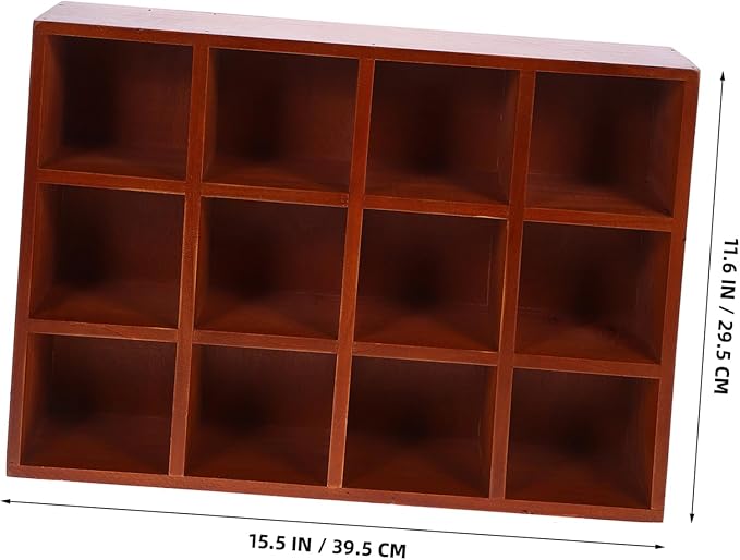 PRETYZOOM Rustic Floating Shelf 12-Compartment Wall Storage Rack 15.5 Inch Wooden Cubby Display Organizer for Home Kitchen Small Item Storage and Decor