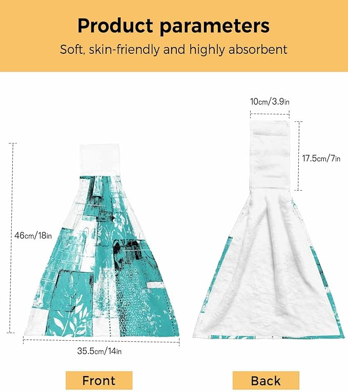 Alandar Home Kitchen Tie Towel Set of 1, Boho Abstract Geometric Texture Absorbent Soft Hand Towels for Bathroom Hanging Towels, Summer Leaves Turquoise Fast Drying Cleaning Cloth with Loop