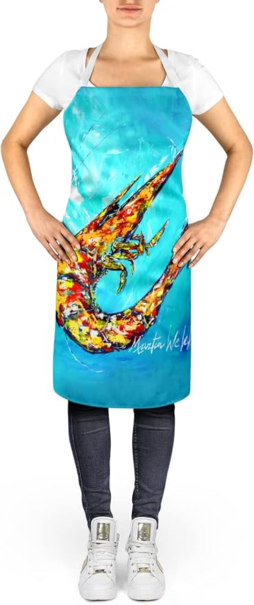 Caroline's Treasures MW1242APRON All That Jazz Teal Shrimp Apron Cooking Kitchen Server Baking Crafts Gardening for Adult Women Men, Unisex, Large, Multicolor