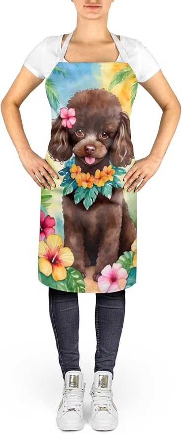 Caroline's Treasures Chocolate Poodle Luau Apron Cooking Kitchen Server Baking Crafts Gardening for Adult Women Men, Unisex, Large, Multicolor