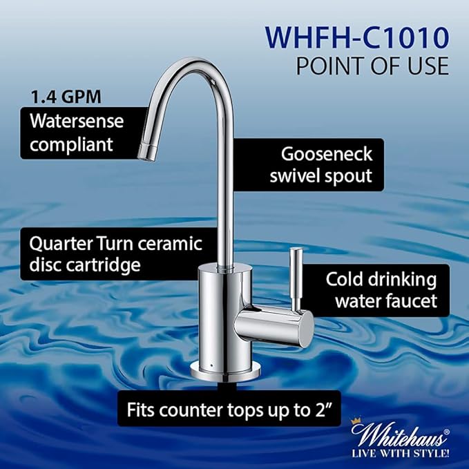 Whitehaus Collection WHFH-C1010-C Forever Hot Point of Use Cold Water Faucet with Contemporary Spout, Polished Chrome