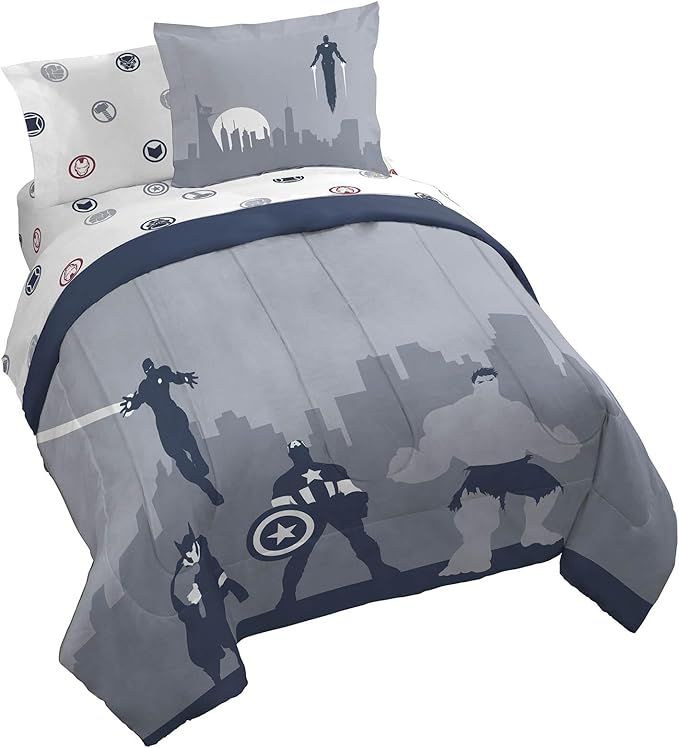 Jay Franco Marvel Avengers Queen Size Comforter Set - 7 Piece Bedding Includes Sheet Set & Pillow Covers - Super Soft Cozy Bedding with Captain America, Hulk, Iron Man and Thor