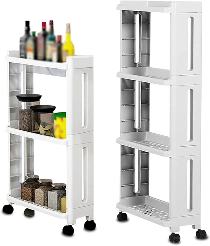 Kitchen Storage Rack Kitchen Storage Rack with Wheels 2/3/4 Layers Narrow Slotted Shelf Fridge Side Shelf Rotatable Kitchen Bathroom Organizer Storage Shelves (Color : 1) (1)