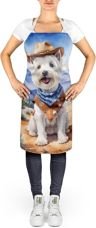 Caroline's Treasures Westie Cowboy Welcome Apron Cooking Kitchen Server Baking Crafts Gardening for Adult Women Men, Unisex, Large, Multicolor