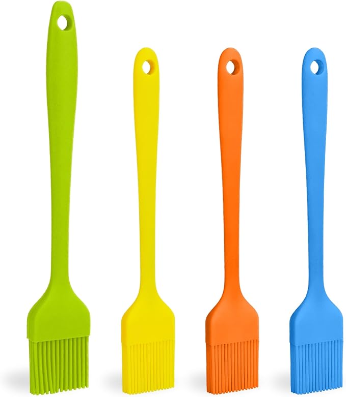 Arora Silicone Basting Brush,Heat Resistant Silicone Brushes Set of 4 for Sauce Marinade Meat Glazing, Oil Brush for BBQ Kitchen Cooking Baking and Grilling