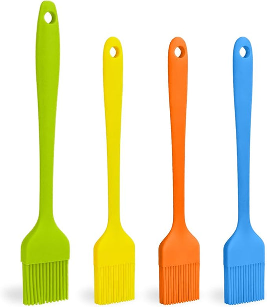 Arora Silicone Basting Brush,Heat Resistant Silicone Brushes Set of 4 for Sauce Marinade Meat Glazing, Oil Brush for BBQ Kitchen Cooking Baking and Grilling