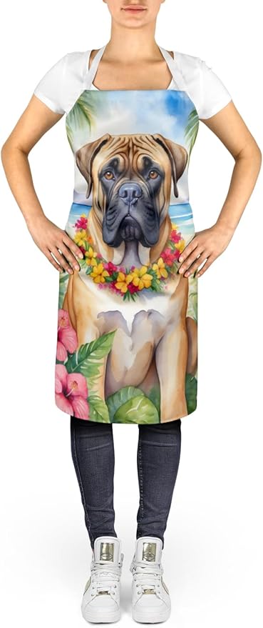 Caroline's Treasures Bullmastiff Luau Apron Cooking Kitchen Server Baking Crafts Gardening for Adult Women Men, Unisex, Large, Multicolor