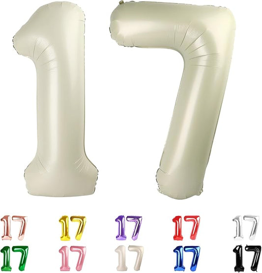 17 Balloon Numbers Cream 40 In, 17th Birthday Decorations for Boys Girls, 71st Happy Birthday Party Decor Big Balloons for Engagement, Wedding, Celebration Party, Graduations, Photo Shoot