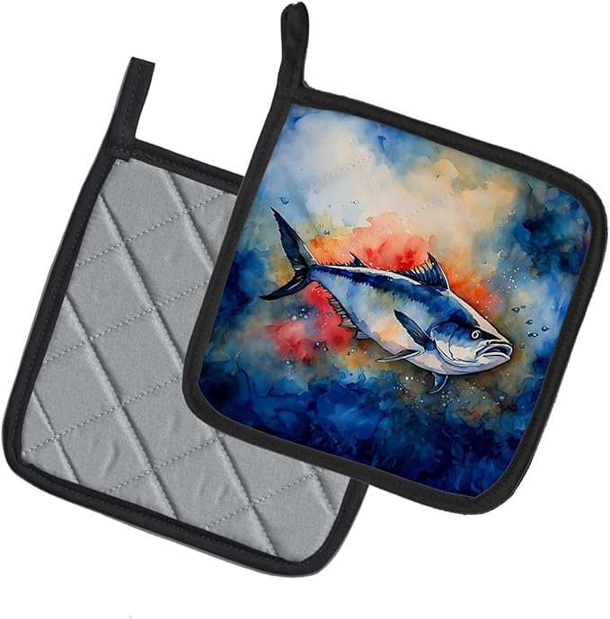 Caroline's Treasures Bluefin Tuna Pair of Pot Holders Kitchen Heat Resistant Pot Holders Sets Oven Hot Pads for Cooking Baking BBQ, 7 1/2 x 7 1/2