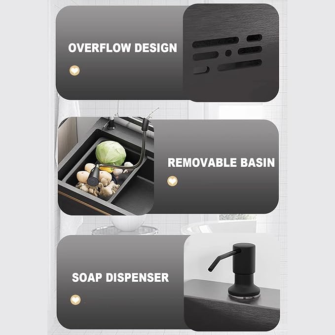 Indoor Utility Kitchen Sink With Cabinet,Commercial Garage Stainless Steel Sink,Industrial Sink With Faucet,Freestanding Laundry Utility Sink,Pet Wash Station,1 Compartment. ( Color : Black+Square , S