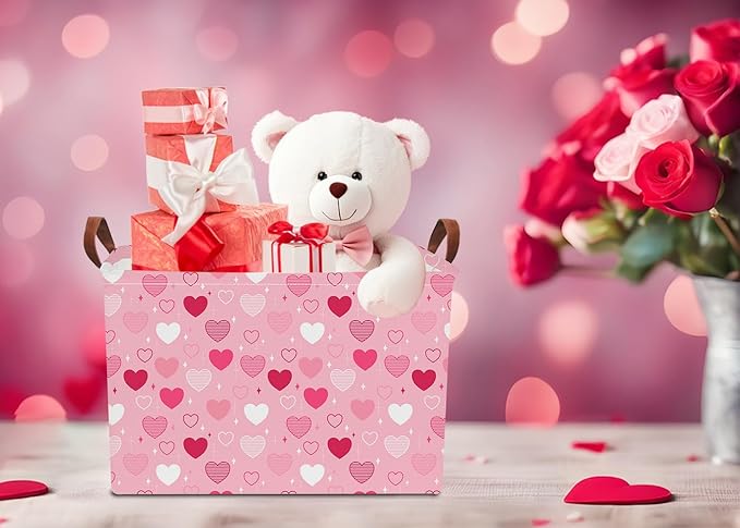 NTAOHAMPER Mothers Day Gifts Love Heart Fabric Storage Basket Empty with Handles, Books Box, Baby Shower Baptism Lovely Storage24L(Love You Heart)