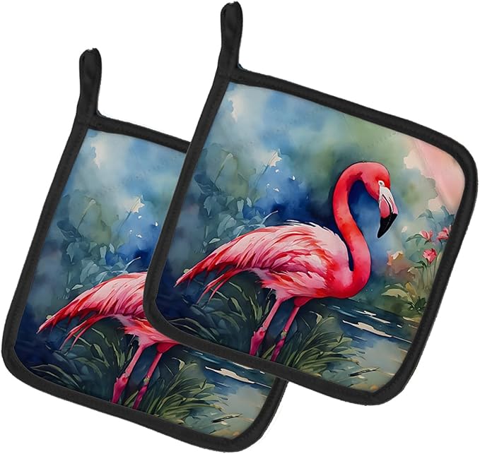 Caroline's Treasures Flamingo Pair of Pot Holders Kitchen Heat Resistant Pot Holders Sets Oven Hot Pads for Cooking Baking BBQ, 7 1/2 x 7 1/2