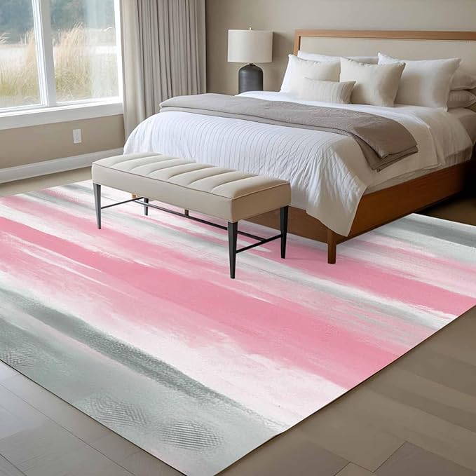 Area Rug 6x9ft, Pink Grey Mottled Texture Seamless Washable Rugs for Living Room Bedroom, Gradient Abstract Art Soft Non-Slip Area Rugs Rectangle Floor Carpet for Dining Room