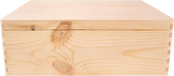 Creative Deco XL Wooden Storage Box with Hinged Lid | 15.8x11.8x5.5in (+-0.5) | Keepsake Unfinished Plain Unfinished Gift Box with Handles for Tool Toy Kitchen Jewelry | ROUGH & UNSANDED Wood Trunk
