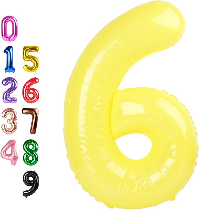 Yellow Balloons, Happy Birthday Decoration for 6th, 40 Inch Number Balloons for 6, 16, 26, 60 Wedding Anniversaries Singles Party Children's Day New Year